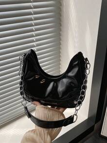 1 Stück modische glänzende koreanische Schulter-/Unterarmtasche mit Reißverschluss aus PU, modische und vielseitige Kettentasche für den täglichen Gebrauch, hochwertige Tasche, geeignet für Teenager zum Einkaufen, Pendeln, täglichen Gebrauch, perfektes Geschenk