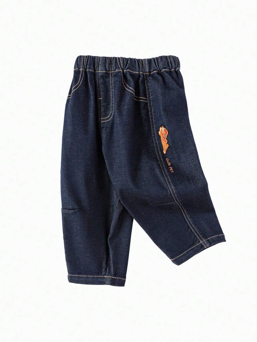 Quần denim rộng rãi cho trẻ mới biết đi mùa đông 2025 thoải mái - Denim màu xanh đậm - Xem 1