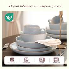 HomeVss Stoneware Euro-Nordic 20pc Dinnerware Set, Shiny Light Blue With Speckle Effect - 淺藍色 - 查看 7