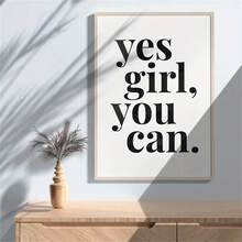 1件裝「Yes You Can」勵志名句牆面藝術－現代排版海報，白色背景黑色字體，極簡風格帆布印畫，時尚裝飾畫，適用客廳、臥室、居家辦公室、宿舍，可選配框 - 彩色 - 查看 8