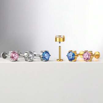 2D Flat,1pcs 16G ASTM F136 Titanium Body Piercing Jewelry - Hypoallergenic G23 Internally Threaded Flat Back Tragus HelZirconiarcon Gemstone Cartilage, Conch, Lip Piercing Stud Earrings For Women & Men