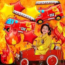 15pcs/Set Fire Truck Balloon Set, Including 3pcs Foil Flame Balloons, 2pcs Fire Truck & Firefighter Balloons, 6pcs Flame Balloons, And 4pcs Star Balloons, Suitable For Rescue Theme Decoration And Firefighter Birthday Party Supplies. - Multicolor - View 5