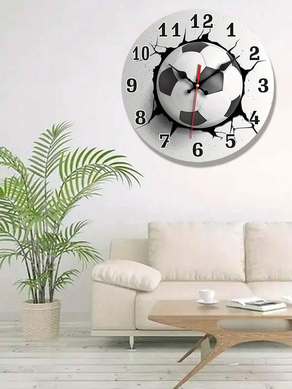 1 pièce Horloge murale de football silencieuse et élégante - Mouvement à quartz en bois rond, idéal pour la décoration de la chambre, du salon, du bureau, de la cuisine et de la salle de bain - Fonctionne sur pile (pile AA non incluse), Horloge de décoration de cuisine Élément de décoration moderne