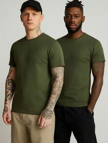 AMERICAN SHORT SLEEVE/BASIC T-SHIRT/RIBBED T-SHIRT - Army Green - View 3