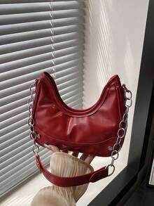 1 Stück modische glänzende koreanische Schulter-/Unterarmtasche mit Reißverschluss aus PU, modische und vielseitige Kettentasche für den täglichen Gebrauch, hochwertige Tasche, geeignet für Teenager zum Einkaufen, Pendeln, täglichen Gebrauch, perfektes Geschenk