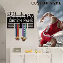 1pc Customized Name Running Sports Metal Medal Holder, 5 Styles Available, Suitable As Wedding, Graduation, Back To School, Mother's Day, Father's Day, Christmas, Easter, Valentine's Day, Independence Day, Birthday Gifts For Family/Friends - Multicolor - View 12