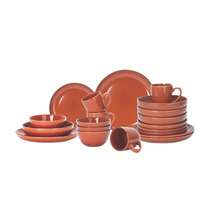 HomeVss Eur-Nordic Shape Raising Rim 20pc Dinnerware Set, Shiny Glaze Orange With Speckle Effect - 珊瑚橙 - 查看 8