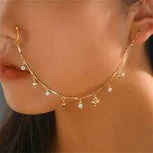 BMOR 1 Piece Exquisite Leaf Colorful Shiny Decor Long Chain Earrings Nose Ring Alloy Jewelry Creative Female Gift