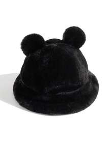 1 Stück Baby Einfarbig Süßer Bär Ohr Dick Fleece Winddicht Warm Fischerhut, Vielseitig für Jungen & Mädchen, Winter