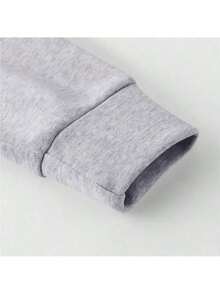 Sudadera con capucha para mujer estilo coreano casual estampado floral azul degradado, poliéster, corte holgado, gris, manga larga, otoño invierno, ideal para uso diario - Gris - Ver 4