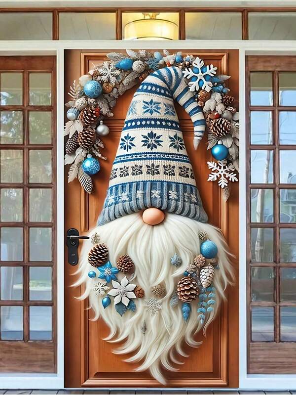 1 Stück Weihnachts-Zwerg mit mehrfarbiger Mütze & Blumenmuster 2D Türbanner, charmanter Stil Polyester Tür-förmige Hängefahne mit exquisiter Blumenanordnung, lebendige Blütenblätter & Zwergbart Details, wiederverwendbar & leicht für Veranda, Eingangsbereich Dekoration, ideal für Weihnachtszeit, Familienfeiern & Feiertags-Atmosphäre