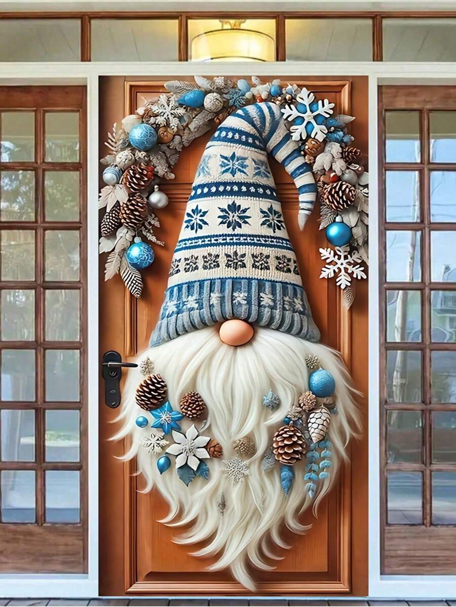 1 Stück Weihnachts-Zwerg mit mehrfarbiger Mütze & Blumenmuster 2D Türbanner, charmanter Stil Polyester Tür-förmige Hängefahne mit exquisiter Blumenanordnung, lebendige Blütenblätter & Zwergbart Details, wiederverwendbar & leicht für Veranda, Eingangsbereich Dekoration, ideal für Weihnachtszeit, Familienfeiern & Feiertags-Atmosphäre