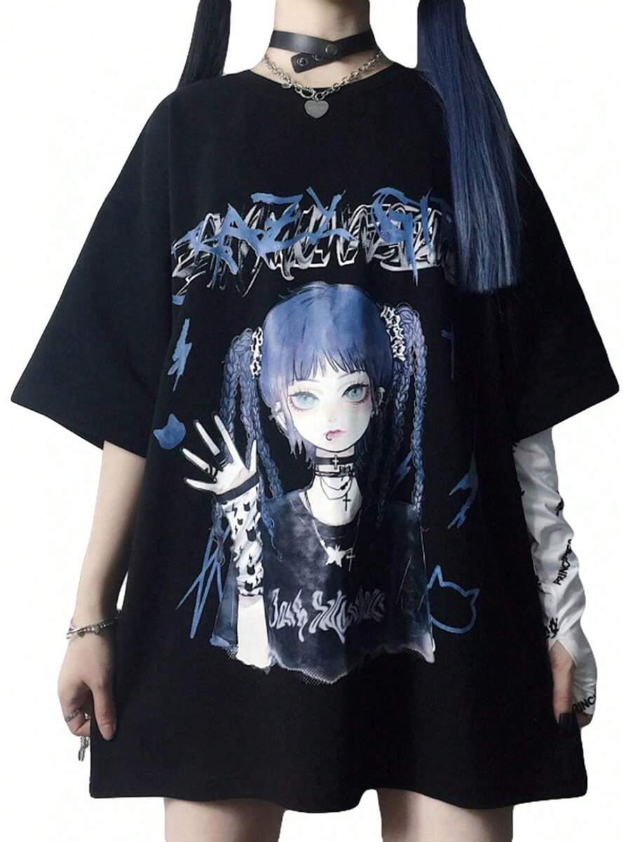Sudadera con estampado de bolsa de camiseta, sudadera de gran silueta para mujeres, lolita kawaii, sudadera larga con capucha, estilo callejero, estilo harajuku, moda coreana - Blanco - Ver 1