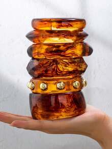 1 Pc America European Resin Cuff Bangle , Women Fashionable Fall Season Tortoise Color Acrylic Bracelets Set , Stacked Arm Bands , Minimalist Design Jewelry Suitable For Daily Wear