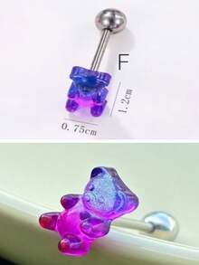 1件装亲肤低敏钛钢舌环，款式包括：可爱小熊、蓝玫瑰、粉红蘑菇、蓝花、蝴蝶等。钛钢舌钉饰品 - 卡通舌釘 - 查看 11