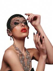 Bridal Rhinestone Fishnet Veil With Vintage Net & Headband For Party & Wedding Bride Veils For Women