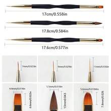Nail Art Brush Transparent Rod Slant Tail Fine Hair 3 Sets Of Color Painting Brush Pull Brush, Nail Gel Extension Brush Painting Eyeliner Brush Set, French Stripe Nail Eyeliner Brush, Nail Painting Brush - 金色 - 查看 5