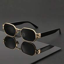 Botas Retro Y2K Fashion Glasses For Men And Women - Black Rectangular Frame, Gold Decoration, Fashionable PC Lenses, Suitable For Holidays, Back To School, And Casual Wear, Daily Glasses, Fashion Glasses, Durable Glasses, Fashion Glasses, Fashion Buyers, Back To School, Retro Aesthetics, High-Quality Lenses, Fashion Glasses, Fashion Enthusiasts - C1 - View 2