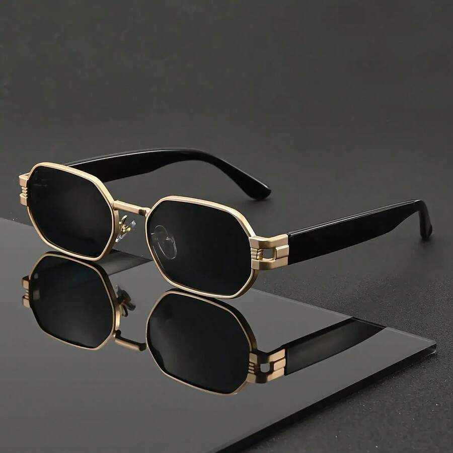 Botas Retro Y2K Fashion Glasses For Men And Women - Black Rectangular Frame, Gold Decoration, Fashionable PC Lenses, Suitable For Holidays, Back To School, And Casual Wear, Daily Glasses, Fashion Glasses, Durable Glasses, Fashion Glasses, Fashion Buyers, Back To School, Retro Aesthetics, High-Quality Lenses, Fashion Glasses, Fashion Enthusiasts