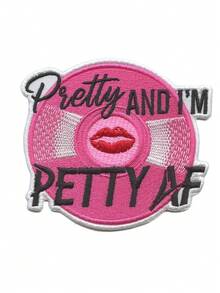 1 pieza "Bonita y mezquina AF" Parche bordado con texto de música de vinilo para planchar - Multicolor - Ver 6