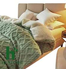 Edredón De Invierno, Aborregado por atras,  Edredón de Cachemira, Otoño E Invierno Edredón De Felpa Gruesa Cálida Edredón Reversible C,150x200cm - Verde Oliva - Ver 1