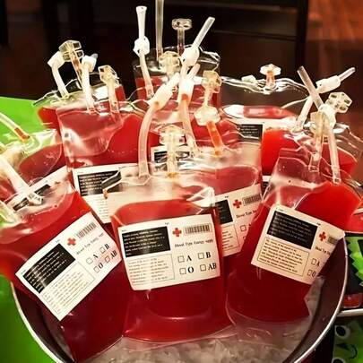 1/10 chiếc Túi đựng đồ uống tiệc Halloween Túi đựng máu ma cà rồng Trong suốt Có thể tái sử dụng và nạp lại kèm nhãn và kẹp để đựng đồ uống tiệc và phụ kiện hóa trang Thích hợp cho tiệc Halloween, đồ trang trí Halloween, Halloween vui vẻ