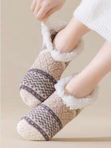 1 Pair Women's Vintage Style Coral Fleece Indoor Fluffy Socks, Warm & Non,Slip, Suitable For Home Wear In Autumn/Winter, Cozy Socks - Multicolor - View 11