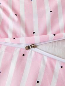 Juego de ropa de cama de 2/3 piezas con estampado de rayas y lazos rosas (1 funda nórdica + 1/2 fundas de almohada, sin relleno incluido), moderno, romántico, elegante y clásico, de fibra de poliéster cómoda y transpirable para todo el año, para decoración de dormitorio, estilo de hotel de lujo, estilo de niña, regalo para mamá, papá o amigo, funda de edredón/nórdica*1 funda de almohada*1/2 tamaño King, Queen, Full o Twin para dormitorio universitario