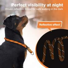 1PC Reflective Rope Training Dog Collar, Nylon Braided No Pull Quick Release Round Rope Collar With Adjustable Stopper For Medium And Large Dogs - Orange - View 5