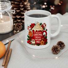 Christmas Movie Watching Mug, Festive Ceramic Cup With Santa, Gingerbread Man & Whipped Cream Design, Perfect For Holiday Beverages, Ideal Xmas Gift For Movie Lovers, Cozy Winter Drinkware For Home & Office - Christmas Cup - View 6