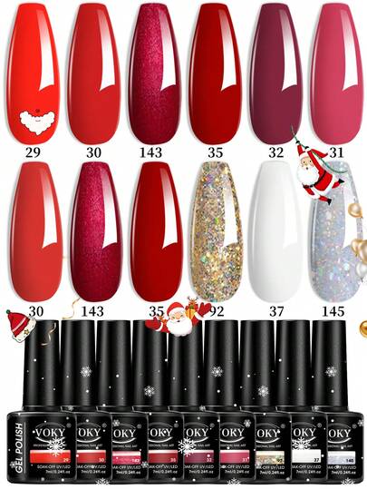 7ML Christmas Color Gel Nail Polish - Soakable LED, Glitter And Nodule Surface, Festive Red And White Stripes, Multi-Color Home And Hair Salon Fingernail Trimming, Nail Art Supplies | Holiday Nail Design | Colorful Nail Polish, Christmas Nail Art