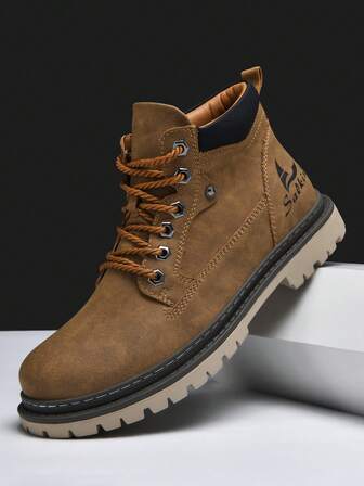 Salkin Classic Retro Men's Boots, Lace-Up, Anti-Slip, Thick Sole Motorcycle Boots, Oxford Boots And Derby Boots, Solid Color, Suitable For All Seasons Casual, Street Fashion Ankle Boots, Outdoor Sports Shoes For Hiking, Trekking, Hunting