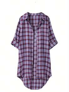 New Plus-Size Women's Casual Plaid Shirt | Elegant, Artistic & Unique Korean-Style Top For Young Women