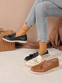 Mocasines planos para mujer, con decoración de borlas, zapatos de otoño, zapatos negros, zapatos marrones, mocasines casuales slip-on para primavera y otoño, zapatos de oficina de bajo empeine para uso diario