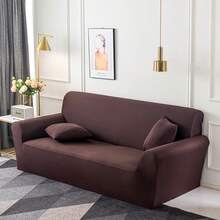 1pc Solid Color Milk Silk Stretch Full Cover Sofa Slipcover, Suitable For Home And Pets, All Season