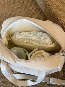 1pc Solid Color Small Handbag, Diaper Bag, Travel Diaper Bag, Baby Bag, Mommy Handbag - Khaki - View 9