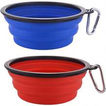 Large Collapsible 34oz Travel Dog Water And Food Bowls, Portable Foldable Dishes With Carabiner Clip, 2 Pack (Purple+Red) - 34盎司-藍色&紅色 - 查看 1