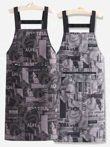 1pc Extra Long Waterproof Apron, Minimalist Letter Design, Kitchen/Home Cooking Oil & Dirt Resistant Apron Unisex - Multicolor - View 2