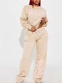 Plus Size Women's 2pcs Casual Graphic Print Sweatshirt And Sweatpants Set Back To School Going Out Outfit