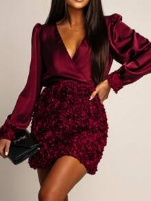 Elegant Floral Print Patchwork Sequin Embellished Crossover Party Dress