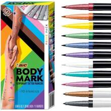 BODYMARK BIC Temporary Tattoo Markers For Skin, Pride Pack, Flexible Brush Tip, 11-Count Pack Of Assorted Colors, Skin-, Cosmetic Quality, Unique Gifts(Default) - Type1 - 查看 2