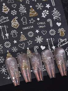 2 Peças de Adesivos de Arte de Unhas com Estampagem a Quente de Natal e Inverno - Elementos de Natal com Estampagem a Quente de Flocos de Neve, Árvores de Natal, Papai Noel, Biscoitos de Gengibre, Estrelas, Design de Arte do Amor, Adequado para Uso Diário, Casamento, Feriados de Mulheres, Adesivos de Unha Autoadesivos Descartáveis, Estilo Simples e Luxuoso, Adesivos de Decoração de Unhas Fáceis de Colar