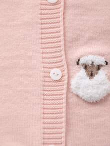 Cárdigan de cuello redondo suave y cómodo para bebé niña con bordado de cordero de peluche lindo - Rosa - Ver 4