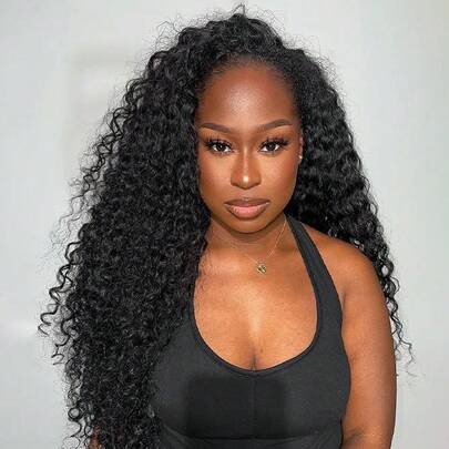 Water Wave Half Wig, 100% Human Hair, 150% Density, With Drawstring - Beginner Friendly, Creates Natural Look, No Headband Needed
