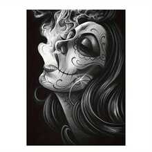 Gerahmte Leinwandkunst, mexikanische Tattoo-Frau und Rauchskizze, modernes abstraktes dekoratives Poster für Schlafzimmer, Wohnzimmer, Büro, Café, Zuhause und Studentenwohnheim - wasserfest, hochwertig Muster - 18x12 Inches - Verschiedenfarbig - Übersicht 1