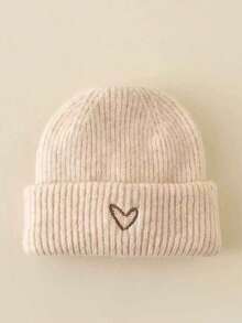 1pc儿童帽子秋冬新款刺绣爱心宝宝保暖帽男童女童帽子冬天加厚保暖手套柔软外出不冷保暖休闲小男孩上学玩耍冬季厚款女童保暖帽冬天 - 彩色 - 查看 6