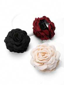 1 pieza Clip para el cabello con rosa de tela estilo europeo y americano de varias capas, clip de garra, clip de pelo bohemio, broche para el cabello, clip para el cabello, útiles escolares, peinados de otoño e invierno para mujeres universitarias, adecuado para atuendos de vacaciones. Clips para el cabello con flores Accesorios para el cabello de invierno Moda Pinza para el cabello de verano - Multicolor - Ver 9