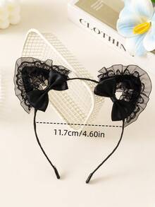 1pc Women's Headband With Cute Leopard Print, Cat Ears, Rabbit Ears, Black Lace Bow, Sexy Bunny Plush Costume Headpiece, Beauty, Hair Accessories - Black - View 9