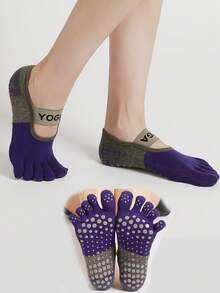 yuluan 1 Paar Zehensocken, Einheitsgröße passend für die meisten, rutschfeste Yoga-Socken für Frauen, mehrfarbig, geeignet für Indoorsport, rutschfeste Yoga-Socken mit Schnürsenkeln und gepunkteten rutschfesten Sohlen, geeignet für Yoga, Pilates, Tanz, ganzjährig