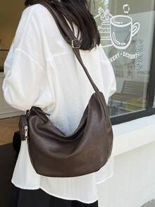 新款时尚休闲女士大号单肩包，带零钱包，斜挎包，柔软 PU 皮革，适合日常和通勤 - 咖啡 - 查看 13